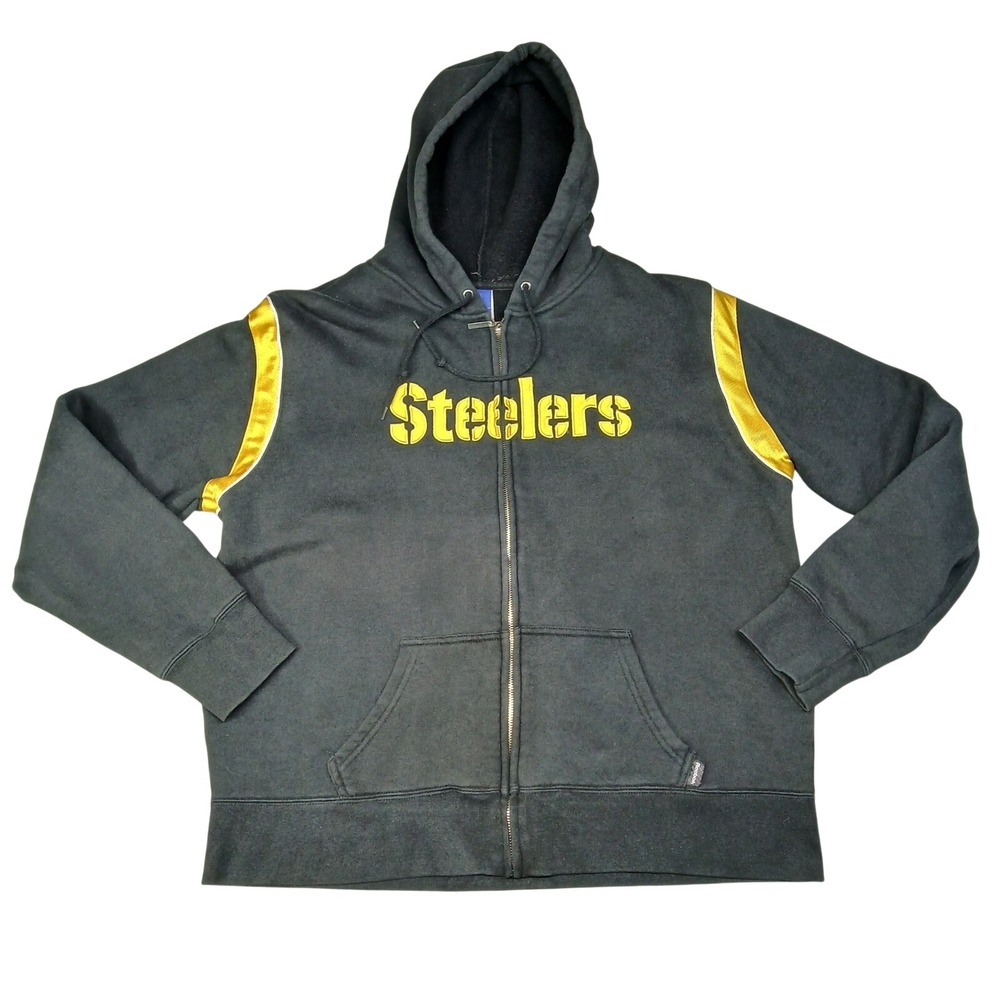 Reebok NFL Pittsburgh Steelers Full Zip Hoodie Black Gold‎ Embroidered XL